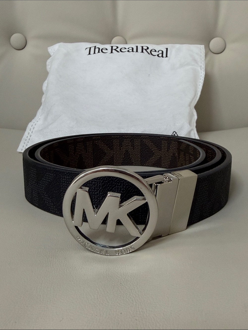 Michael Kors Black Signature MK Round Logo Belt
